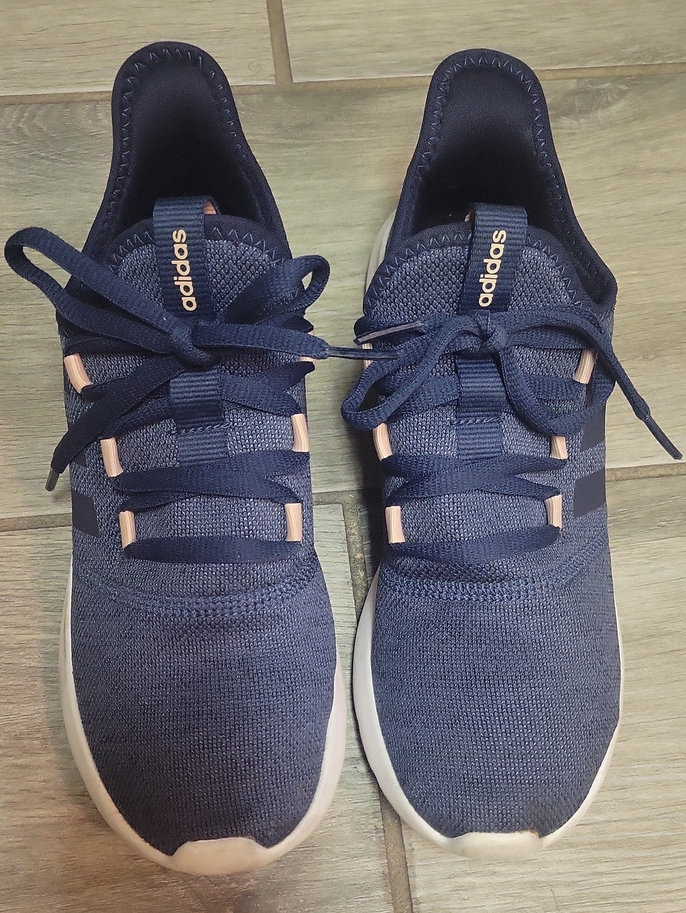 adidas Navy Knit Lace-Up Sneakers with Rose-Gold Accents